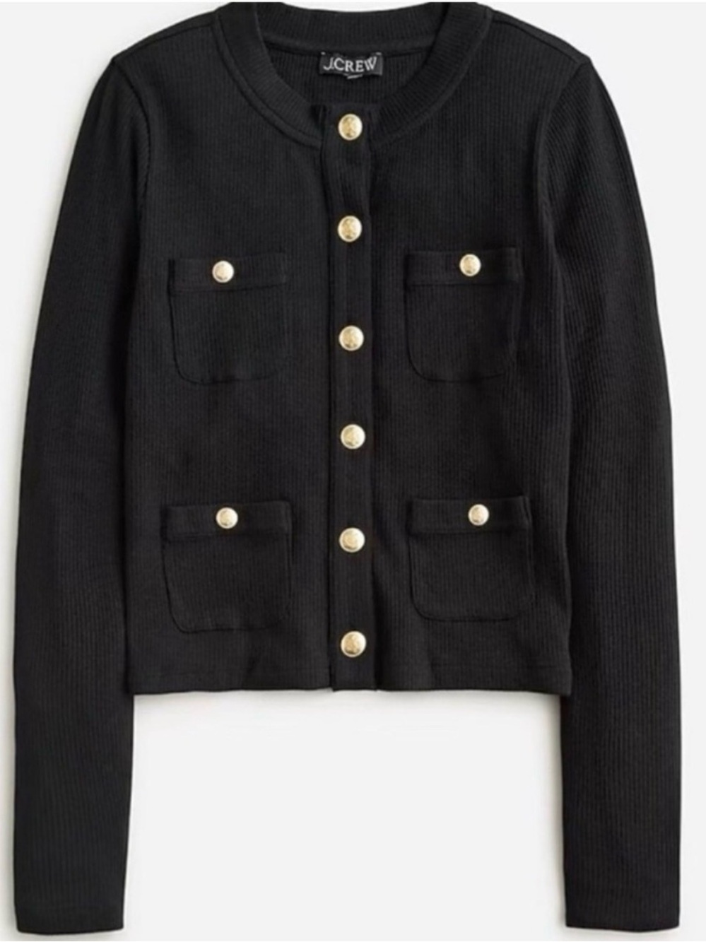 J. Crew Vintage Rib Lady Jacket Long Sleeve Button Front Shirt Top Black XL